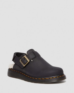 BLACK — Archive Pull Up Dr.Martens Jorge II Faux Fur Lined Slingback Mules | SN-DM85068