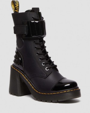 BLACK — Sendal + Soft Patent Pu Dr.Martens Gaya 10-Eye Alternative Leather Heeled Boots | SN-DM84384
