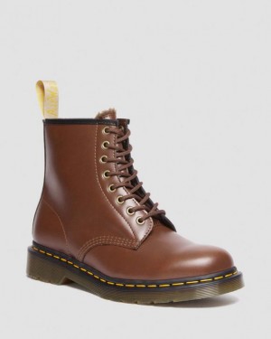 BROWN — Norfolk Vegan Dr.Martens Vegan 1460 Faux Fur Lined Lace Up Boots | SN-DM84833