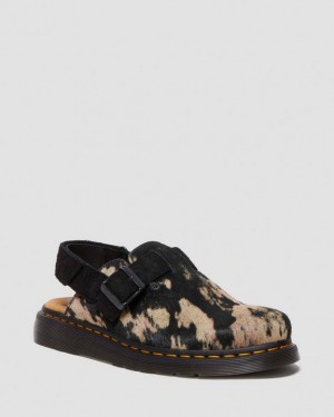Black+Beige Dr.Martens Jorge Ii Contrast Hair On Slingback Mule | SN-DM84616