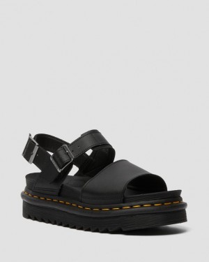 Black+Black — Hydro Leather Dr.Martens Voss Leather Strap Sandals | SN-DM84640