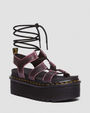 Black+Fondant Pink — Two Tone Rub Off Dr.Martens Nartilla Distressed Leather Platform Gladiator Sandals | SN-DM84709