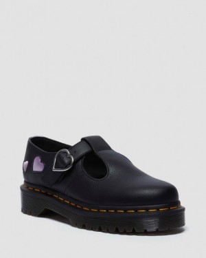 Black+Lavender+Lilac Dr.Martens Polley Heart Virgina Satin Mary Jane Shoes | SN-DM84471