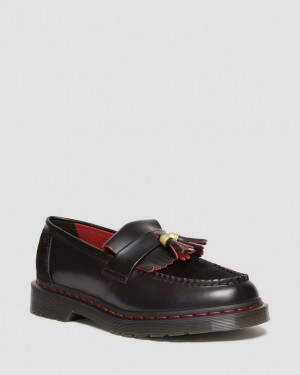 Black+Red+Black — Smooth Slice+Hair On Dr.Martens Adrian Year of the Dragon Hair-On Tassel Loafers | SN-DM85000