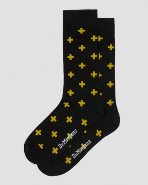 Black+Yellow — Cotton Blend Dr.Martens Docs Cross Logo Organic Cotton Blend Socks | SN-DM85255