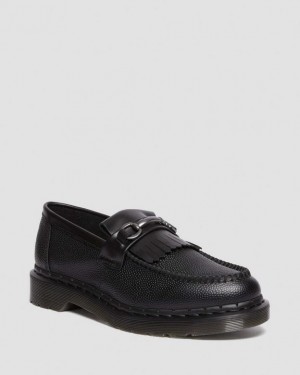 Black Dr.Martens Adrian Snaffle Pebble Grain Leather Kiltie Loafers | SN-DM84481
