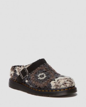 Black Dr.Martens Isham Crochet Wool Suede Mules | SN-DM84980