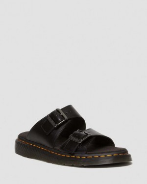 Black — Aniline Dr.Martens Josef Analine Leather Buckle Slide Sandals | SN-DM84622