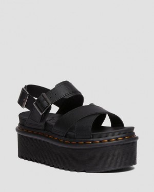 Black — Athena Dr.Martens Voss II Athena Leather Strap Platform Sandals | SN-DM84714