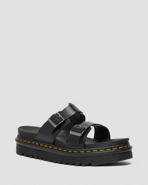 Black — Brando Dr.Martens Myles Brando Leather Buckle Slide Sandals | SN-DM84624