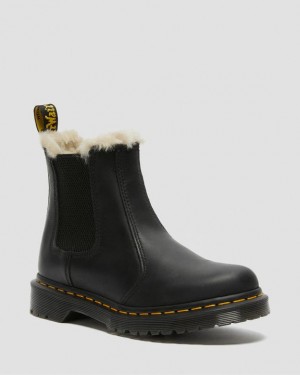 Black — Burnished Wyoming Dr.Martens 2976 Faux Fur Lined Chelsea Boots | SN-DM84439