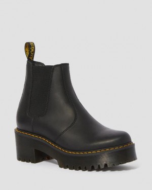 Black — Burnished Wyoming Dr.Martens Rometty Wyoming Leather Platform Chelsea Boots | SN-DM84352