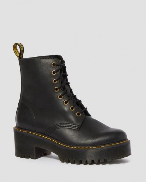Black — Burnished Wyoming Dr.Martens Shriver Hi Wyoming Leather Heeled Boots | SN-DM84182