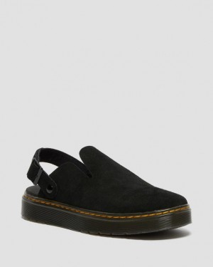Black — E.H.Suede Dr.Martens Carlson Suede Casual Slingback Mules | SN-DM84957