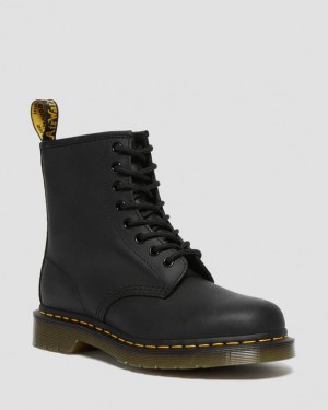 Black — Greasy Dr.Martens 1460 Greasy Leather Lace Up Boots | SN-DM84186