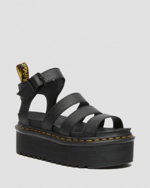 Black — Hydro Leather Dr.Martens Blaire Hydro Leather Platform Strap Sandals | SN-DM84634