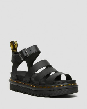 Black — Hydro Leather Dr.Martens Blaire Hydro Leather Strap Sandals | SN-DM84643