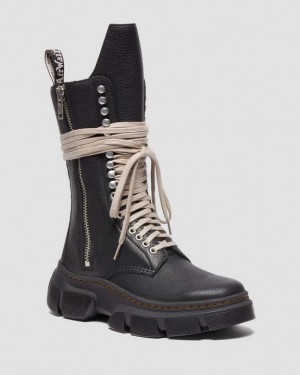 Black — Lunar Dr.Martens 1918 Rick Owens DMXL Tall Leather Lace Up Boots | SN-DM84130