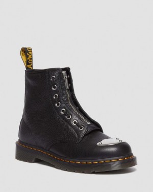 Black — Milled Nappa Dr.Martens 1460 Toe Plate Lunar Leather Jungle Zip Boots | SN-DM84290