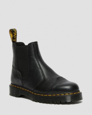 Black — Milled Nappa Dr.Martens 2976 Bex Fleece-Lined Platform Chelsea Boots | SN-DM84982