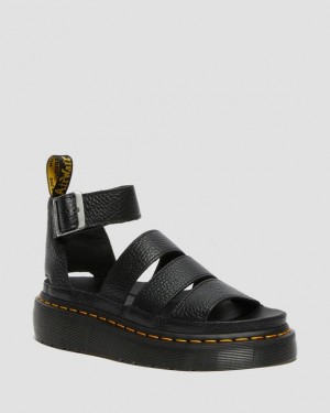 Black — Milled Nappa Dr.Martens Clarissa II Leather Platform Sandals | SN-DM84707