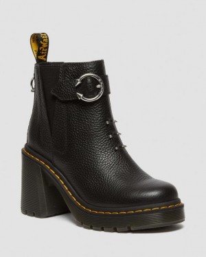 Black — Milled Nappa Dr.Martens Spence Piercing Leather Flared Heel Chelsea Boots | SN-DM84361