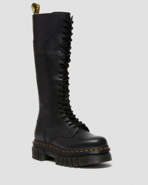 Black — Nappa Lux Dr.Martens Audrick 20-Eye Leather Knee High Platform Boots | SN-DM84686