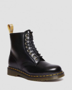 Black — Norfolk Vegan Dr.Martens Vegan 1460 Faux Fur Lined Lace Up Boots | SN-DM84825