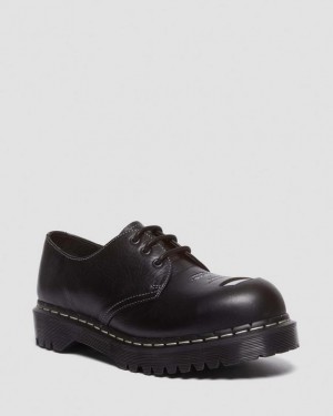 Black — Overdrive Dr.Martens 1461 Bex Exposed Steel Toe Oxford Shoes | SN-DM84517