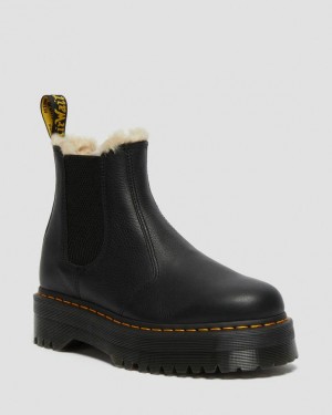 Black — Pisa Dr.Martens 2976 Faux Fur Lined Platform Chelsea Boots | SN-DM84654