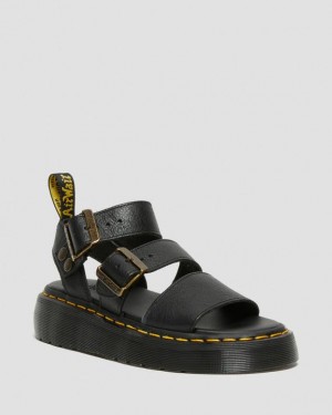 Black — Pisa Dr.Martens Gryphon Pisa Leather Platform Sandals | SN-DM84706