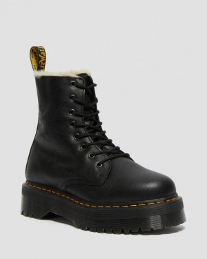 Black — Pisa Dr.Martens Jadon Boot Leather Faux Fur Lined Platforms | SN-DM84990