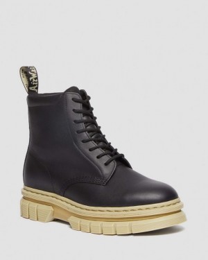 Black — Polished Lucido Dr.Martens Rikard Contrast Sole Platform Lace Up Boots | SN-DM84204