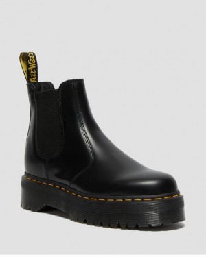Black — Polished Smooth Dr.Martens 2976 Smooth Leather Platform Chelsea Boots | SN-DM84689