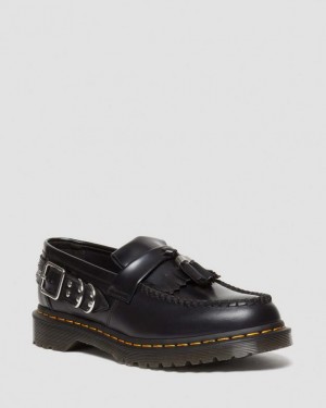 Black — Polished Smooth Dr.Martens Adrian Hardware Polished Smooth Tassel Loafers | SN-DM84498