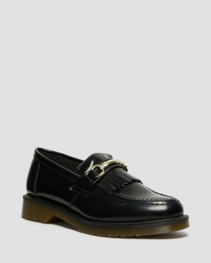 Black — Polished Smooth Dr.Martens Adrian Snaffle Smooth Leather Kiltie Loafers | SN-DM85018