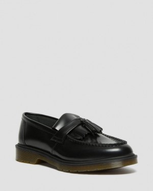 Black — Polished Smooth Dr.Martens Adrian Smooth Leather Tassel Loafers | SN-DM85020
