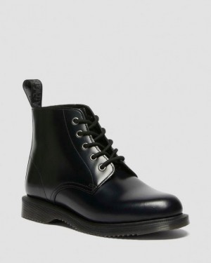 Black — Polished Smooth Dr.Martens Emmeline Smooth Lace Up Boots | SN-DM84216