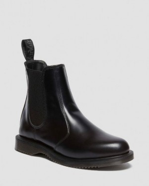 Black — Polished Smooth Dr.Martens Flora Smooth Chelsea Boots | SN-DM84367