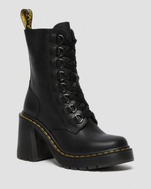 Black — Sendal Dr.Martens Chesney Leather Flared Heel Lace Up Boots | SN-DM84378