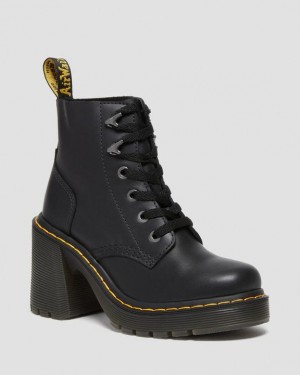 Black — Sendal Dr.Martens Jesy Sendal Leather Lace Up Flared Heel Boots | SN-DM84380