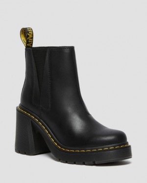 Black — Sendal Dr.Martens Spence Leather Flared Heel Chelsea Boots | SN-DM84354