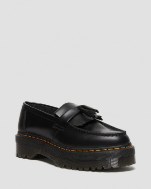 Black — Smooth Leather Dr.Martens Adrian Leather Platform Tassel Loafers | SN-DM84491