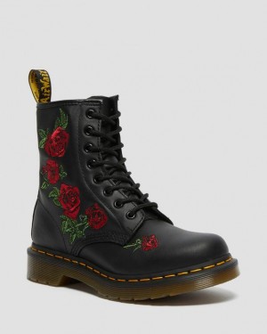 Black — Softy T Dr.Martens 1460 Vonda Floral Leather Lace Up Boots | SN-DM84260