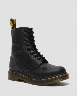 Black — Softy T Dr.Martens 1460 Vonda Mono Floral Boots | SN-DM84271