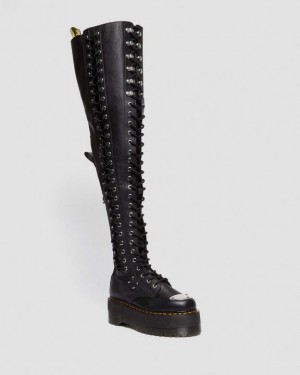 Black — Virginia Dr.Martens 28-Eye Extreme Max Virginia Leather Knee High Boots | SN-DM84691