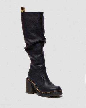 Black — Virginia Dr.Martens Kasey Virginia Leather Tall Heeled Boots | SN-DM84704