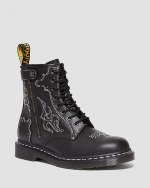 Black — Wanama Dr.Martens 1460 Gothic Americana Leather Lace Up Boots | SN-DM84807
