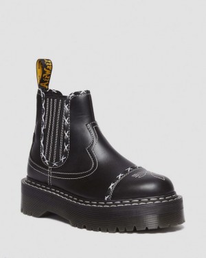 Black — Wanama Dr.Martens 2976 Gothic Americana Leather Platform Chelsea Boots | SN-DM85115
