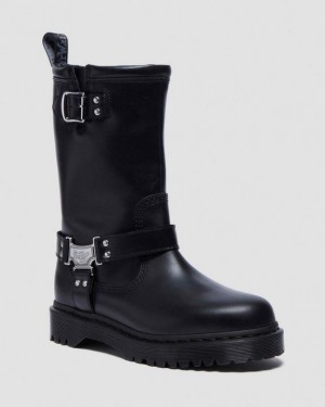 Black — Wanama Dr.Martens Anistone Hi Leather Biker Boots | SN-DM84703